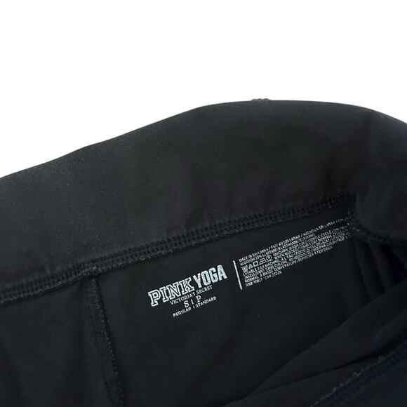 Pink Victoria's Secret Black Sequin Foldover Yoga Pants Flare Leggings Sz S - Picture 3 of 4